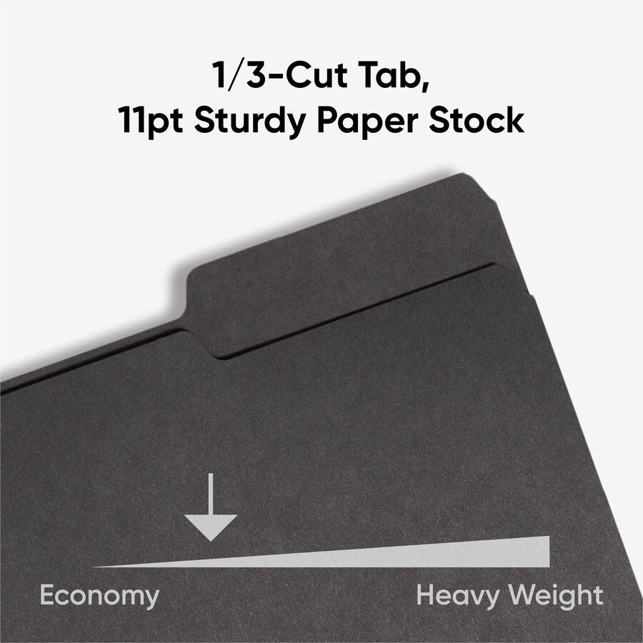 Smead 1/3 Tab Cut Letter Recycled Interior File Folder - 8 1/2" x 11" - 3/4" Expansion - Top Tab Location - Assorted Tab Position - 11 pt. - 1 Plys - Paper - Black - 10% Recycled - 100 / Box