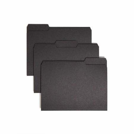 Smead 1/3 Tab Cut Letter Recycled Interior File Folder - 8 1/2" x 11" - 3/4" Expansion - Top Tab Location - Assorted Tab Position - 11 pt. - 1 Plys - Paper - Black - 10% Recycled - 100 / Box