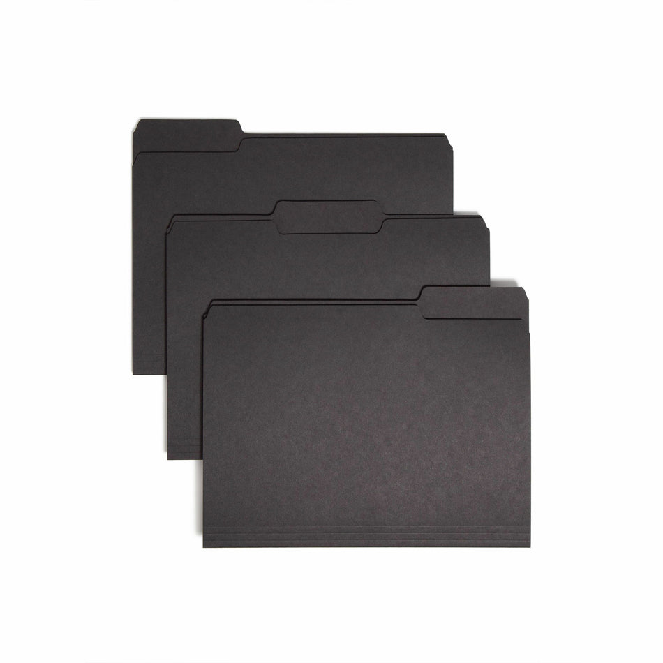 Smead 1/3 Tab Cut Letter Recycled Interior File Folder - 8 1/2" x 11" - 3/4" Expansion - Top Tab Location - Assorted Tab Position - 11 pt. - 1 Plys - Paper - Black - 10% Recycled - 100 / Box