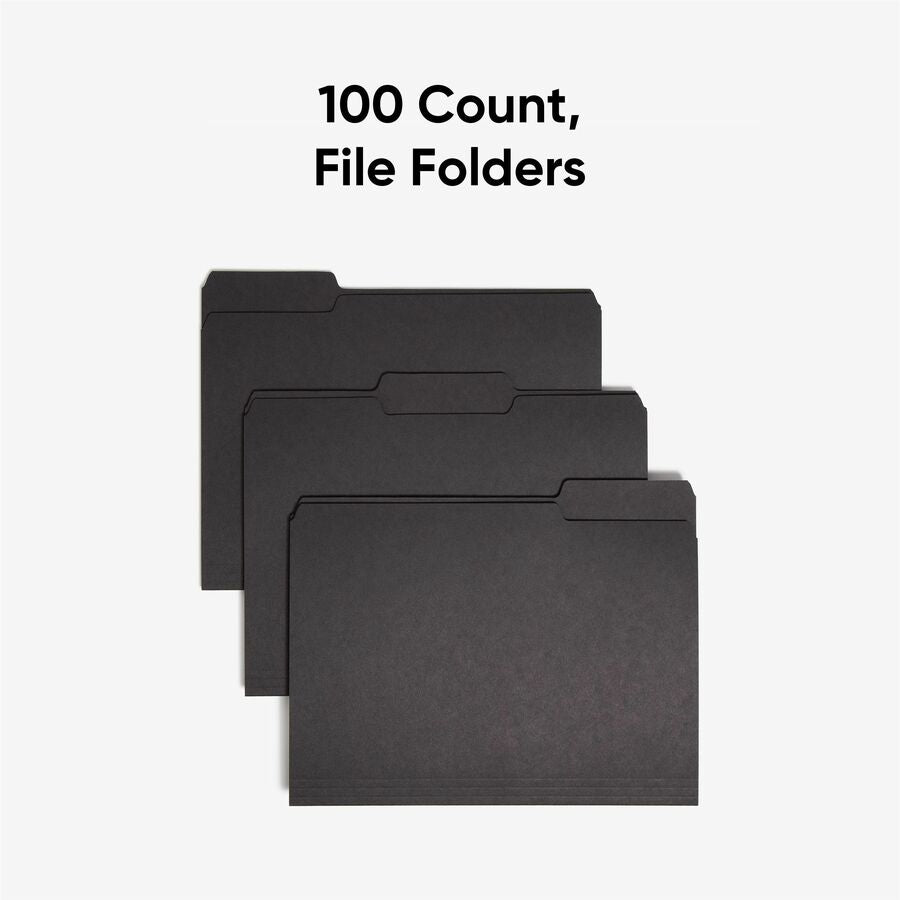 Smead 1/3 Tab Cut Letter Recycled Interior File Folder - 8 1/2" x 11" - 3/4" Expansion - Top Tab Location - Assorted Tab Position - 11 pt. - 1 Plys - Paper - Black - 10% Recycled - 100 / Box