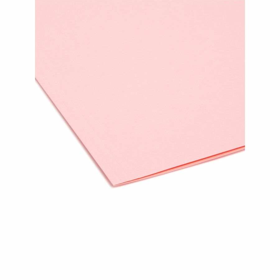Smead 1/3 Tab Cut Letter Recycled Interior File Folder - 8 1/2" x 11" - 3/4" Expansion - Top Tab Location - Assorted Tab Position - 11 pt. - 1 Plys - Paper - Pink - 10% Recycled - 100 / Box