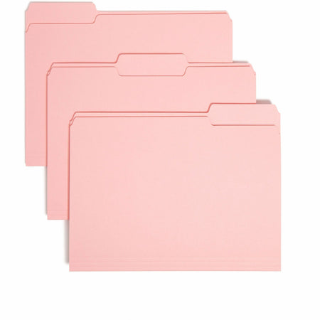 Smead 1/3 Tab Cut Letter Recycled Interior File Folder - 8 1/2" x 11" - 3/4" Expansion - Top Tab Location - Assorted Tab Position - 11 pt. - 1 Plys - Paper - Pink - 10% Recycled - 100 / Box