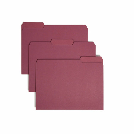 Smead 1/3 Tab Cut Letter Recycled Interior File Folder - 8 1/2" x 11" - 3/4" Expansion - Top Tab Location - Assorted Tab Position - 11 pt. - 1 Plys - Paper - Maroon - 10% Recycled - 100 / Box