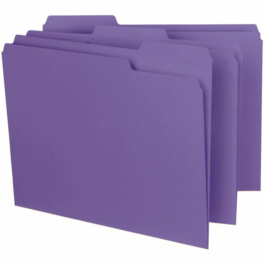 Smead 1/3 Tab Cut Letter Recycled Interior File Folder - 8 1/2" x 11" - 3/4" Expansion - Top Tab Location - Assorted Tab Position - 11 pt. - 1 Plys - Paper - Purple - 10% Recycled - 100 / Box