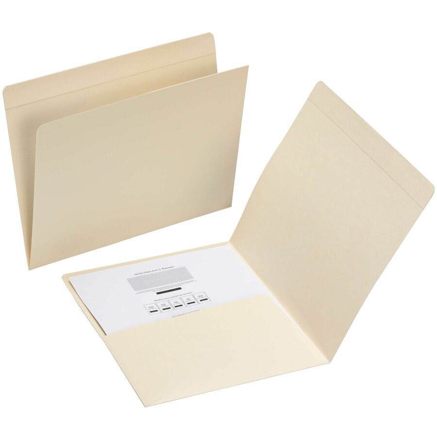 Smead Straight Tab Cut Letter Recycled Top Tab File Folder - 8 1/2" x 11" - Internal Pocket(s) - 11 pt. - 2 Plys - Manila - Reinforced, Heavyweight - 10% Recycled - 50 / Box