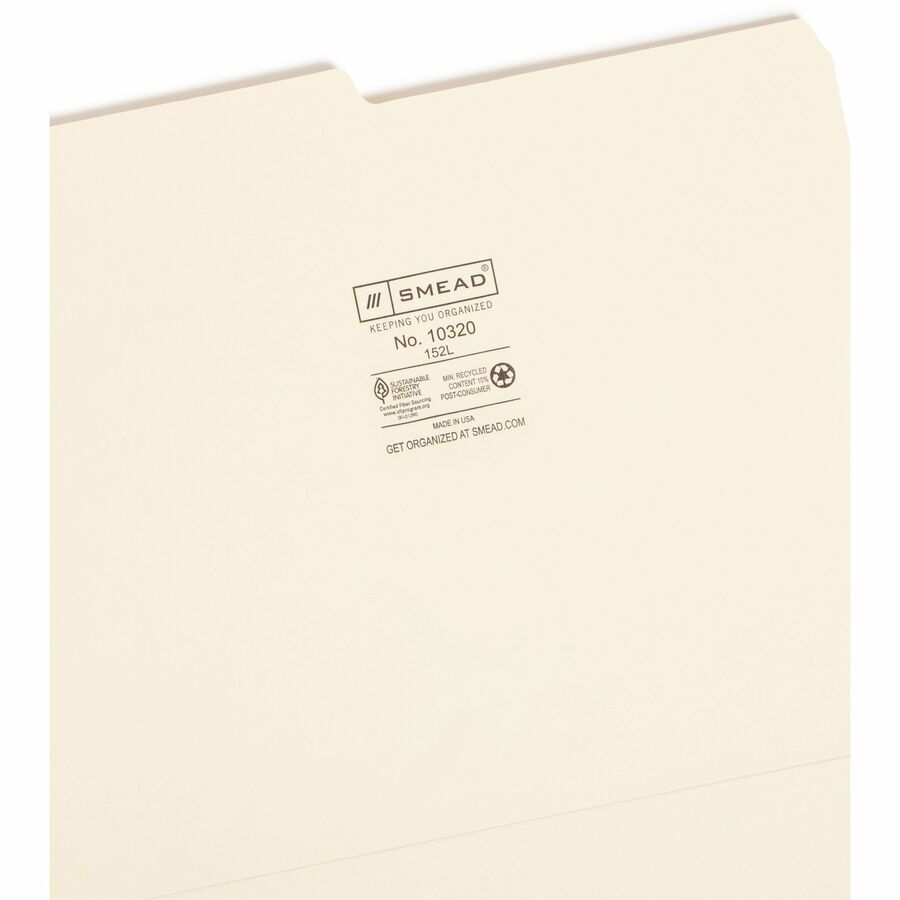 Smead 1/2 Tab Cut Letter Recycled Top Tab File Folder - 8 1/2" x 11" - 3/4" Expansion - Top Tab Location - Assorted Tab Position - 11 pt. - 1 Plys - Manila - 10% Recycled - 100 / Box