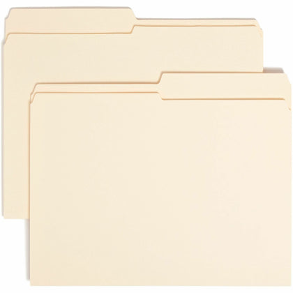 Smead 1/2 Tab Cut Letter Recycled Top Tab File Folder - 8 1/2" x 11" - 3/4" Expansion - Top Tab Location - Assorted Tab Position - 11 pt. - 2 Plys - Manila - Reinforced, Durable, Reinforced Tab, Rounded Corner - 10% Recycled - 100 / Box