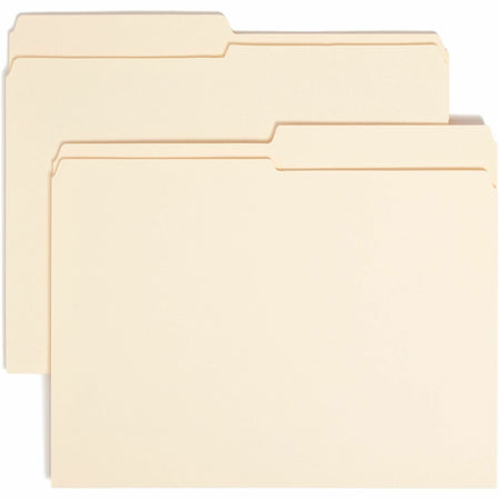Smead 1/2 Tab Cut Letter Recycled Top Tab File Folder - 8 1/2" x 11" - 3/4" Expansion - Top Tab Location - Assorted Tab Position - 11 pt. - 2 Plys - Manila - Reinforced, Durable, Reinforced Tab, Rounded Corner - 10% Recycled - 100 / Box