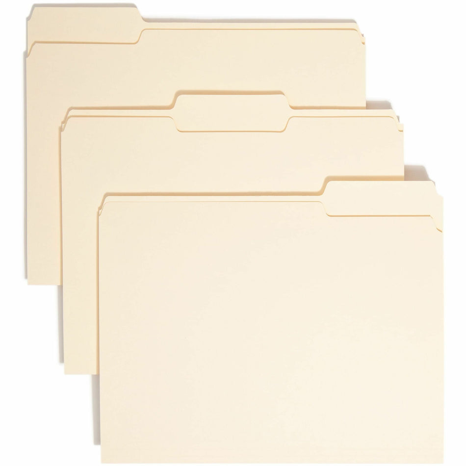 Smead 1/3 Tab Cut Letter Recycled Top Tab File Folder - 8 1/2" x 11" - 3/4" Expansion - Top Tab Location - Assorted Tab Position - 11 pt. - 1 Plys - Manila - Tab - 10% Recycled - 100 / Box