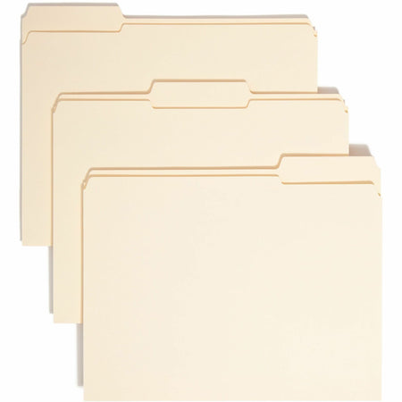 Smead 1/3 Tab Cut Letter Recycled Top Tab File Folder - 8 1/2" x 11" - 3/4" Expansion - Top Tab Location - Assorted Tab Position - 11 pt. - 2 Plys - Manila - Reinforced, Durable, Reinforced Tab, Rounded Corner - 10% Recycled - 100 / Box