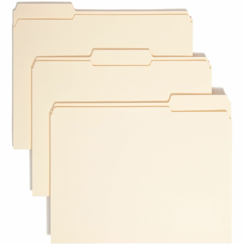 Smead 1/3 Tab Cut Letter Recycled Top Tab File Folder - 8 1/2" x 11" - 3/4" Expansion - Top Tab Location - Assorted Tab Position - 11 pt. - 2 Plys - Manila - Reinforced, Durable, Reinforced Tab, Rounded Corner - 10% Recycled - 100 / Box