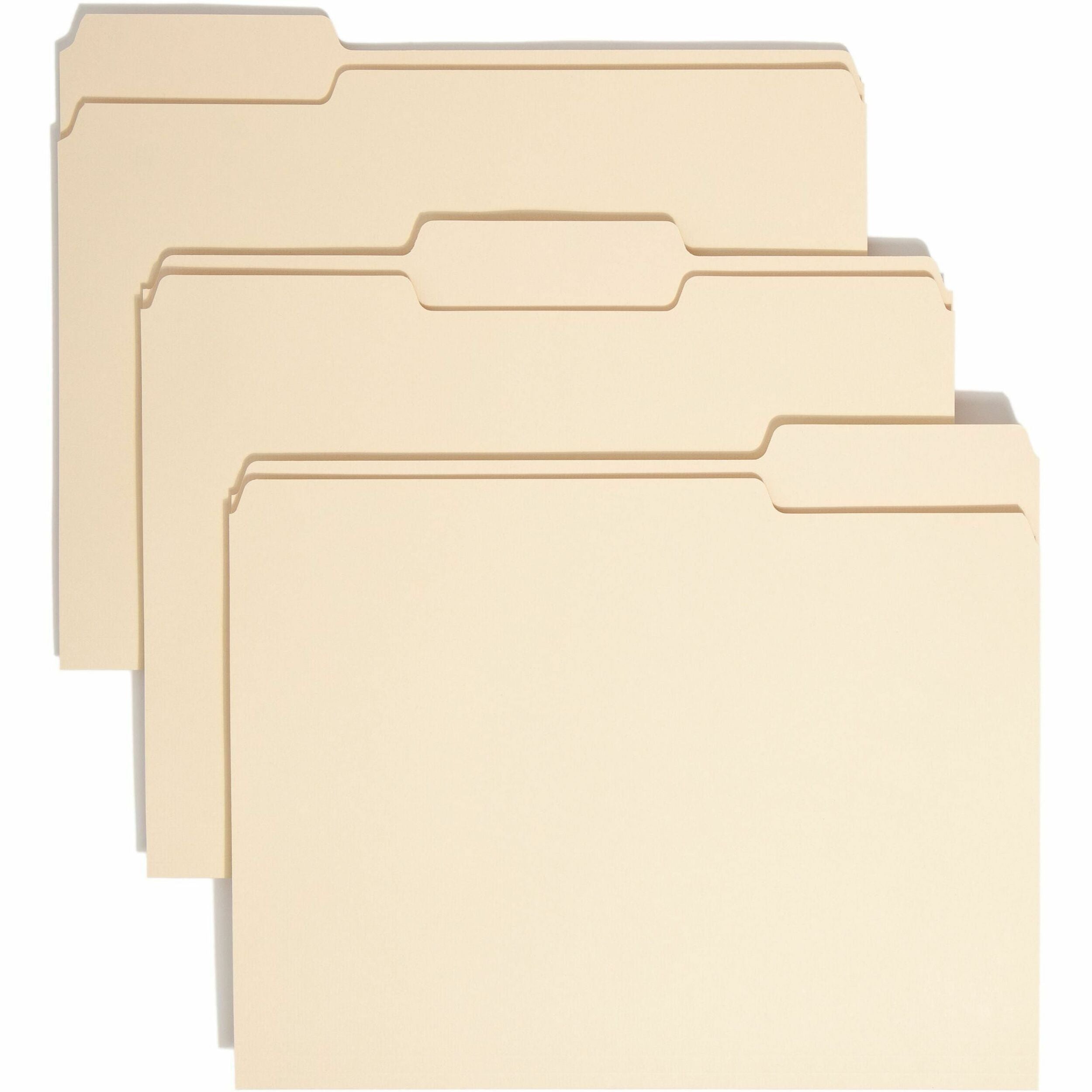 Smead 1/3 Tab Cut Letter Recycled Top Tab File Folder - 8 1/2" x 11" - 3/4" Expansion - Top Tab Location - Assorted Tab Position - 11 pt. - 1 Plys - Manila - Acid-free, Rounded Corner - 100% Recycled - 100 / Box