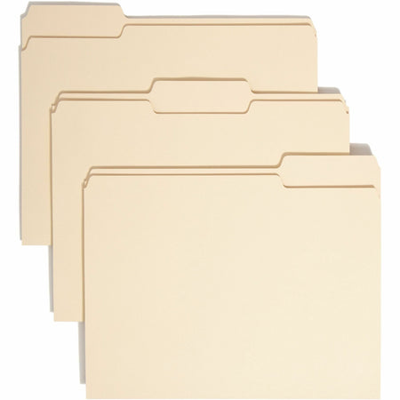 Smead 1/3 Tab Cut Letter Recycled Top Tab File Folder - 8 1/2" x 11" - 3/4" Expansion - Top Tab Location - Assorted Tab Position - 11 pt. - 1 Plys - Manila - Acid-free, Rounded Corner - 100% Recycled - 100 / Box
