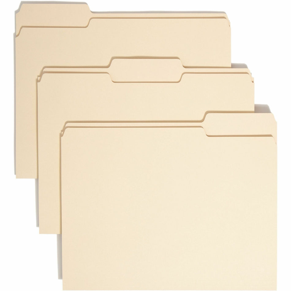 Smead 1/3 Tab Cut Letter Recycled Top Tab File Folder - 8 1/2" x 11" - 3/4" Expansion - Top Tab Location - Assorted Tab Position - 11 pt. - 1 Plys - Manila - Acid-free, Rounded Corner - 100% Recycled - 100 / Box