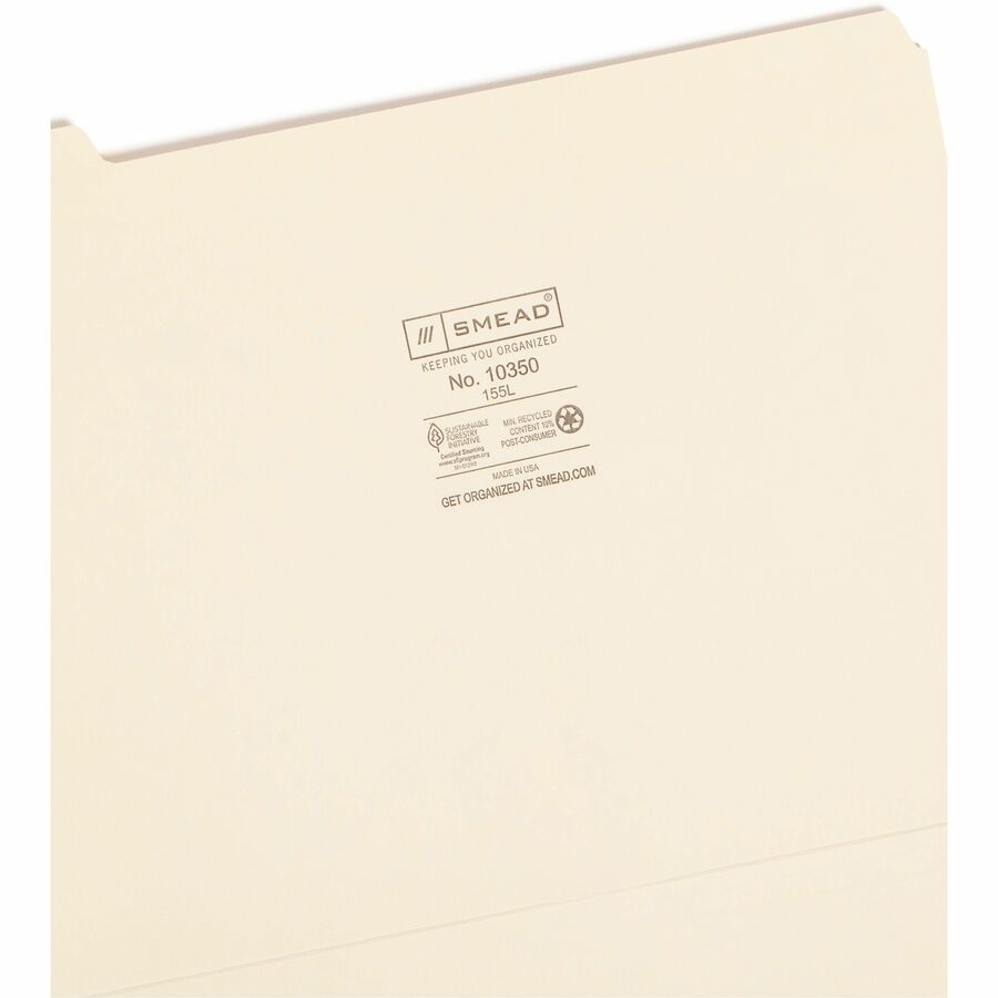 Smead 1/5 Tab Cut Letter Recycled Top Tab File Folder - 8 1/2" x 11" - 3/4" Expansion - Top Tab Location - Assorted Tab Position - 11 pt. - 1 Plys - Manila - 10% Recycled - 100 / Box