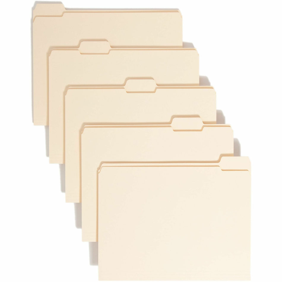 Smead 1/5 Tab Cut Letter Recycled Top Tab File Folder - 8 1/2" x 11" - 3/4" Expansion - Top Tab Location - Assorted Tab Position - 11 pt. - 2 Plys - Manila - Durable, Reinforced Tab, Rounded Corner - 10% Recycled - 100 / Box
