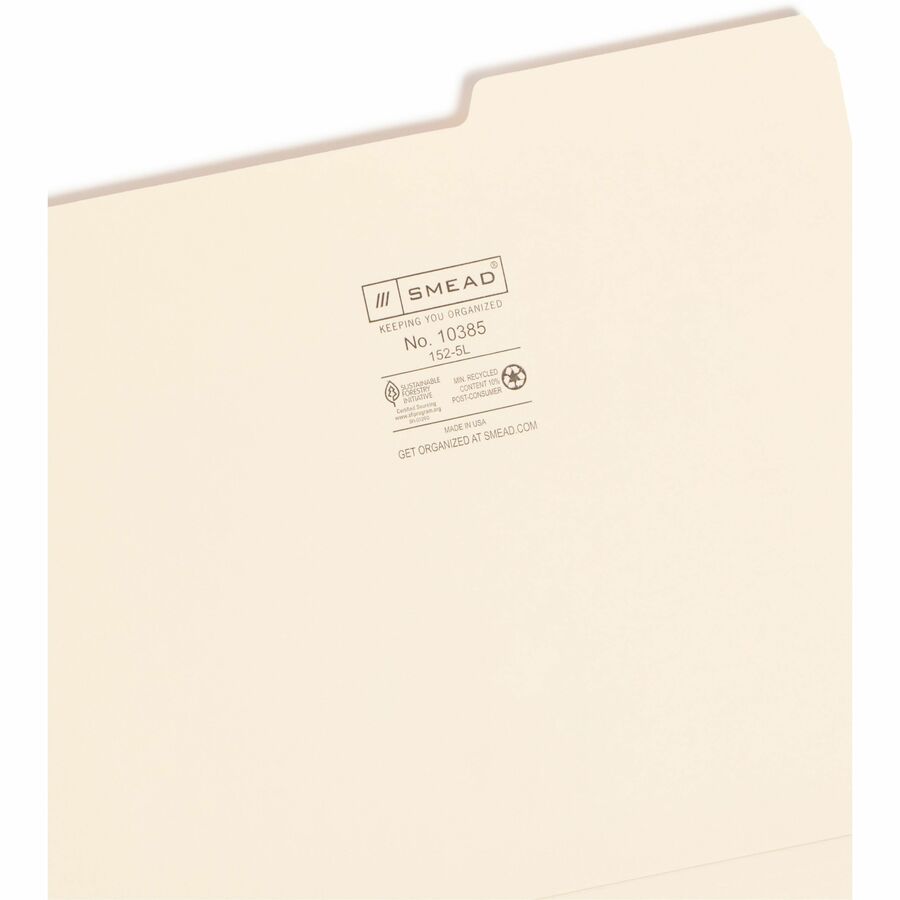 Smead 2/5 Tab Cut Letter Recycled Top Tab File Folder - 8 1/2" x 11" - 3/4" Expansion - Top Tab Location - Right Tab Position - 11 pt. - 1 Plys - Manila - Rounded Corner - 10% Recycled - 100 / Box