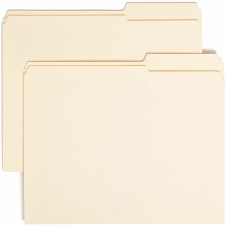 Smead 2/5 Tab Cut Letter Recycled Top Tab File Folder - 8 1/2" x 11" - 3/4" Expansion - Top Tab Location - Right Tab Position - 11 pt. - 2 Plys - Manila - Rounded Corner, Durable, Reinforced Tab - 10% Recycled - 100 / Box