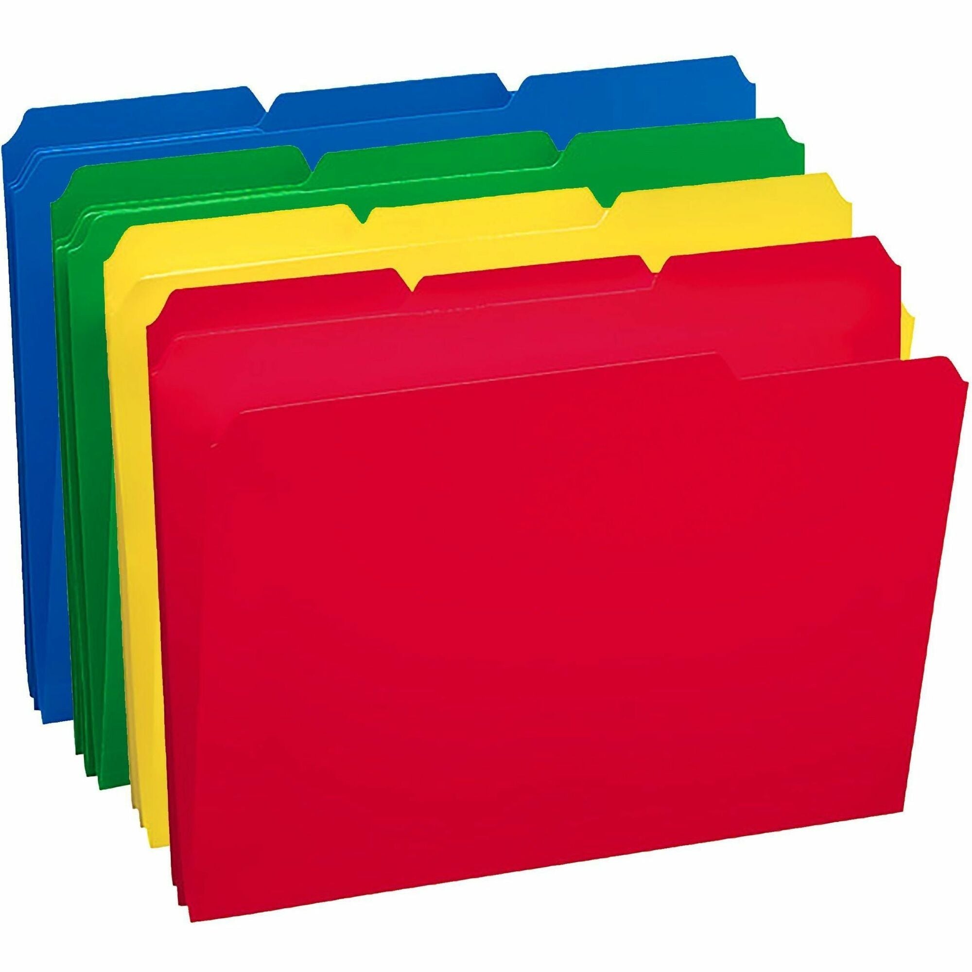 Smead 1/3 Tab Cut Letter Top Tab File Folder - 8 1/2" x 11" - 3/4" Expansion - Top Tab Location - Assorted Tab Position - 17 pt. - Polypropylene - Blue, Green, Yellow, Red - 24 / Box