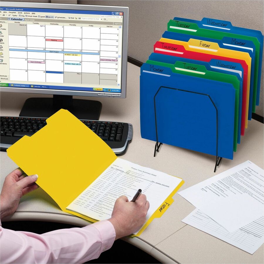 Smead 1/3 Tab Cut Letter Top Tab File Folder - 8 1/2" x 11" - 3/4" Expansion - Top Tab Location - Assorted Tab Position - 17 pt. - Polypropylene - Blue, Green, Yellow, Red - 24 / Box