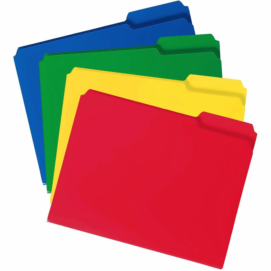 Smead 1/3 Tab Cut Letter Top Tab File Folder - 8 1/2" x 11" - 3/4" Expansion - Top Tab Location - Assorted Tab Position - 17 pt. - Polypropylene - Blue, Green, Yellow, Red - 24 / Box