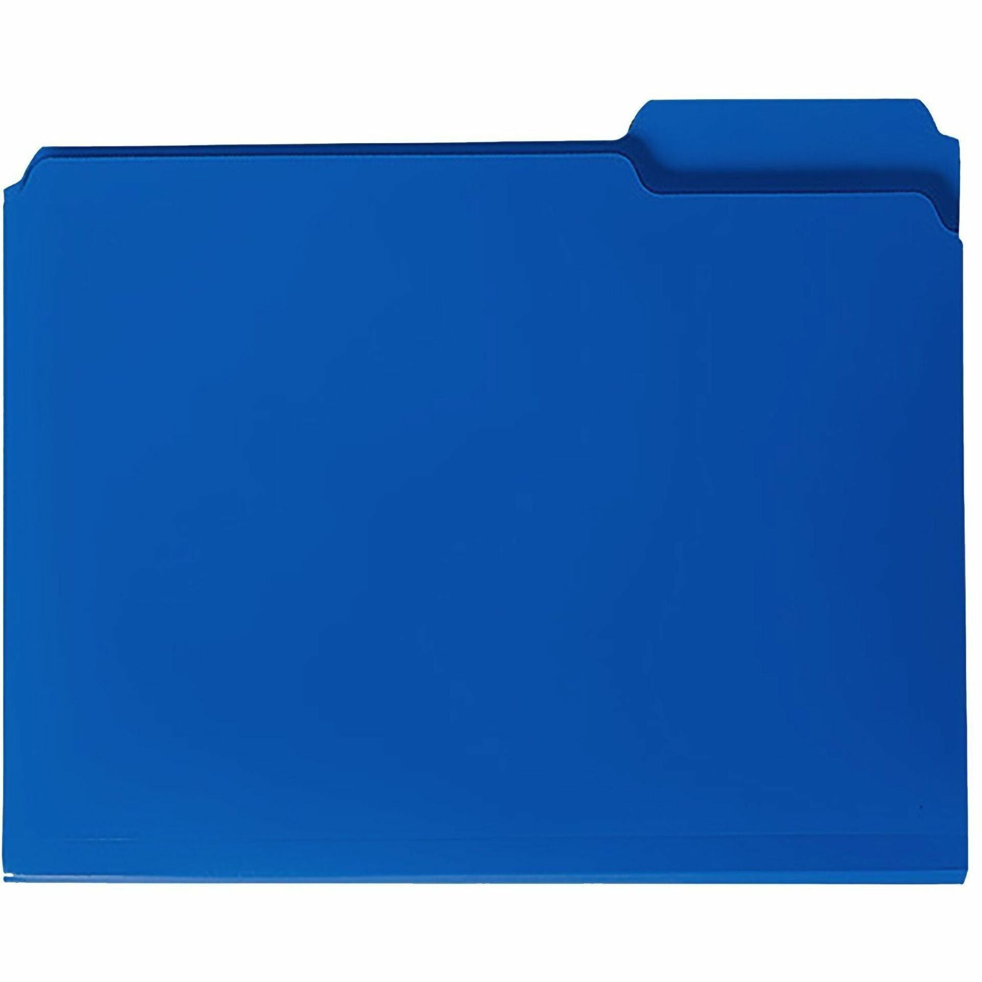 Smead 1/3 Tab Cut Letter Top Tab File Folder - 8 1/2" x 11" - Top Tab Location - Assorted Tab Position - Polypropylene - Blue - 24 / Box