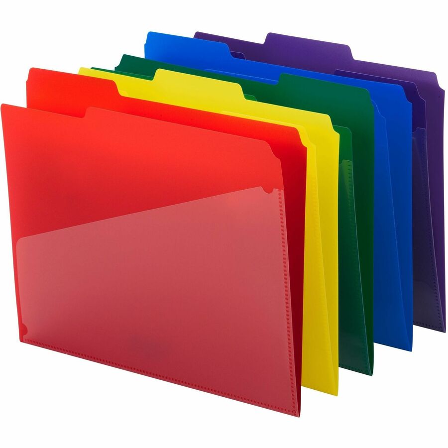 Smead 1/3 Tab Cut Letter Top Tab File Folder - 8 1/2" x 11" - 3/4" Expansion - Top Tab Location - Assorted Tab Position - Polypropylene - Blue, Green, Red, Yellow, Purple - 30 / Box