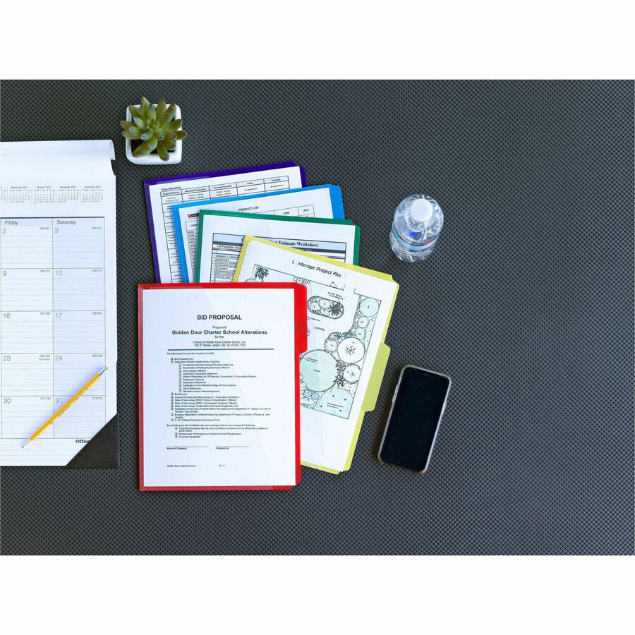 Smead 1/3 Tab Cut Letter Top Tab File Folder - 8 1/2" x 11" - 3/4" Expansion - Top Tab Location - Assorted Tab Position - Polypropylene - Blue, Green, Red, Yellow, Purple - 30 / Box