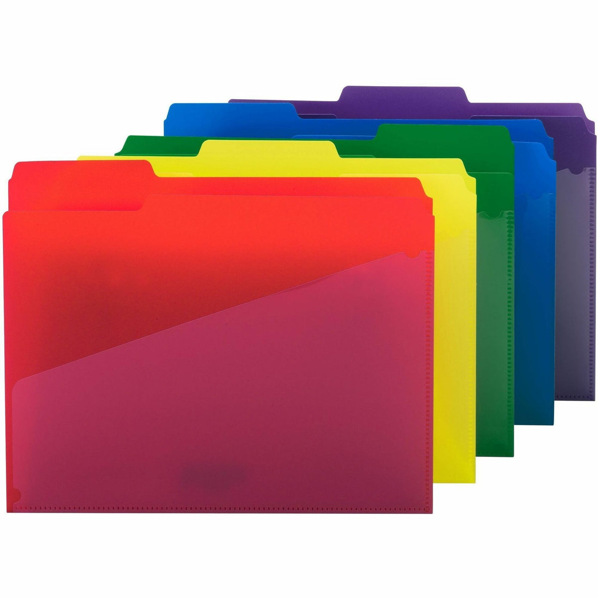 Smead 1/3 Tab Cut Letter Top Tab File Folder - 8 1/2" x 11" - 3/4" Expansion - Top Tab Location - Assorted Tab Position - Polypropylene - Blue, Green, Red, Yellow, Purple - 30 / Box