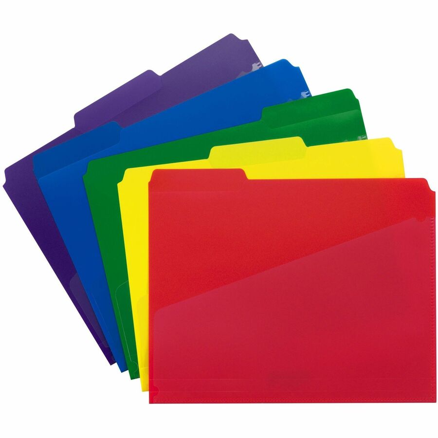 Smead 1/3 Tab Cut Letter Top Tab File Folder - 8 1/2" x 11" - 3/4" Expansion - Top Tab Location - Assorted Tab Position - Polypropylene - Blue, Green, Red, Yellow, Purple - 30 / Box