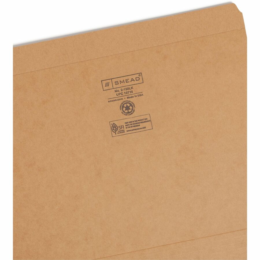Smead Straight Tab Cut Letter Recycled Top Tab File Folder - 8 1/2" x 11" - 3/4" Expansion - 11 pt. - 2 Plys - Kraft - 10% Recycled - 100 / Box