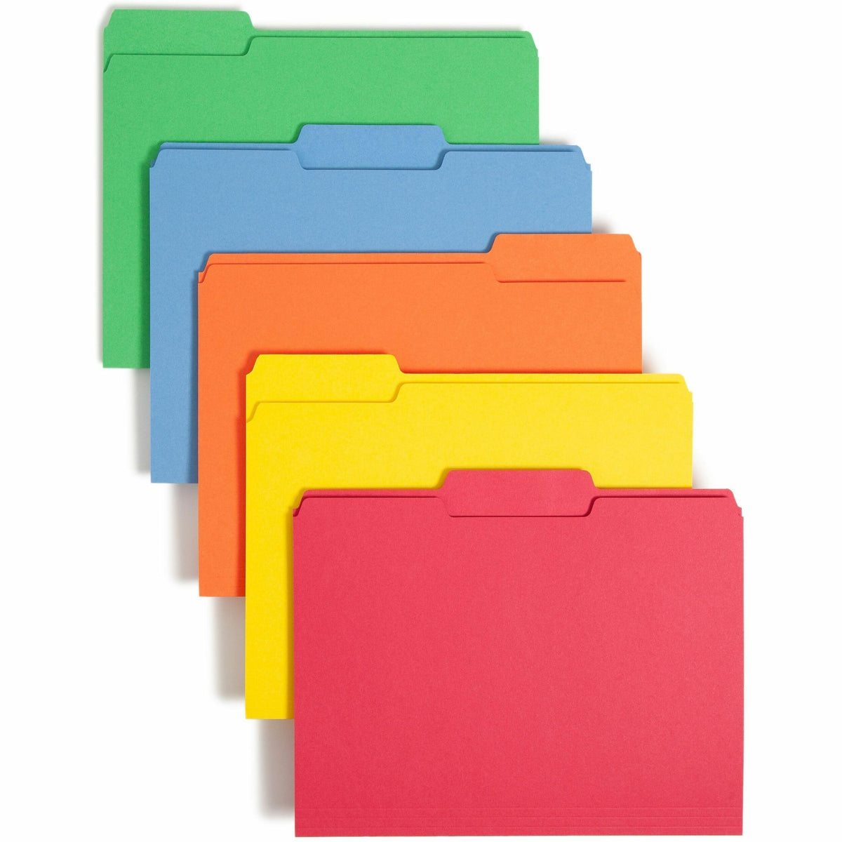 Smead 1/3 Tab Cut Letter Recycled Top Tab File Folder - 8 1/2" x 11" - 3/4" Expansion - Top Tab Location - Assorted Tab Position - 11 pt. - 1 Plys - Blue, Green, Orange, Red, Yellow - Rounded Corner - 10% Recycled - 100 / Box