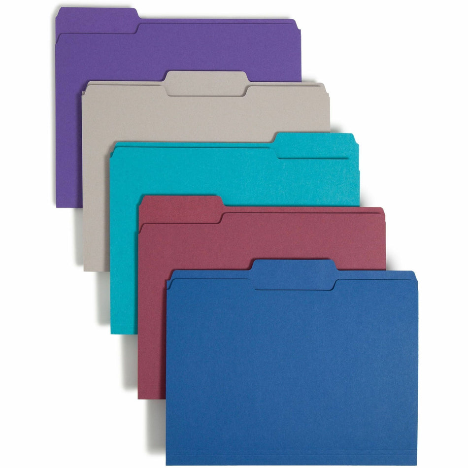 Smead 1/3 Tab Cut Letter Recycled Top Tab File Folder - 8 1/2" x 11" - 3/4" Expansion - Top Tab Location - Assorted Tab Position - 11 pt. - 1 Plys - Assorted - Rounded Corner - 10% Recycled - 100 / Box