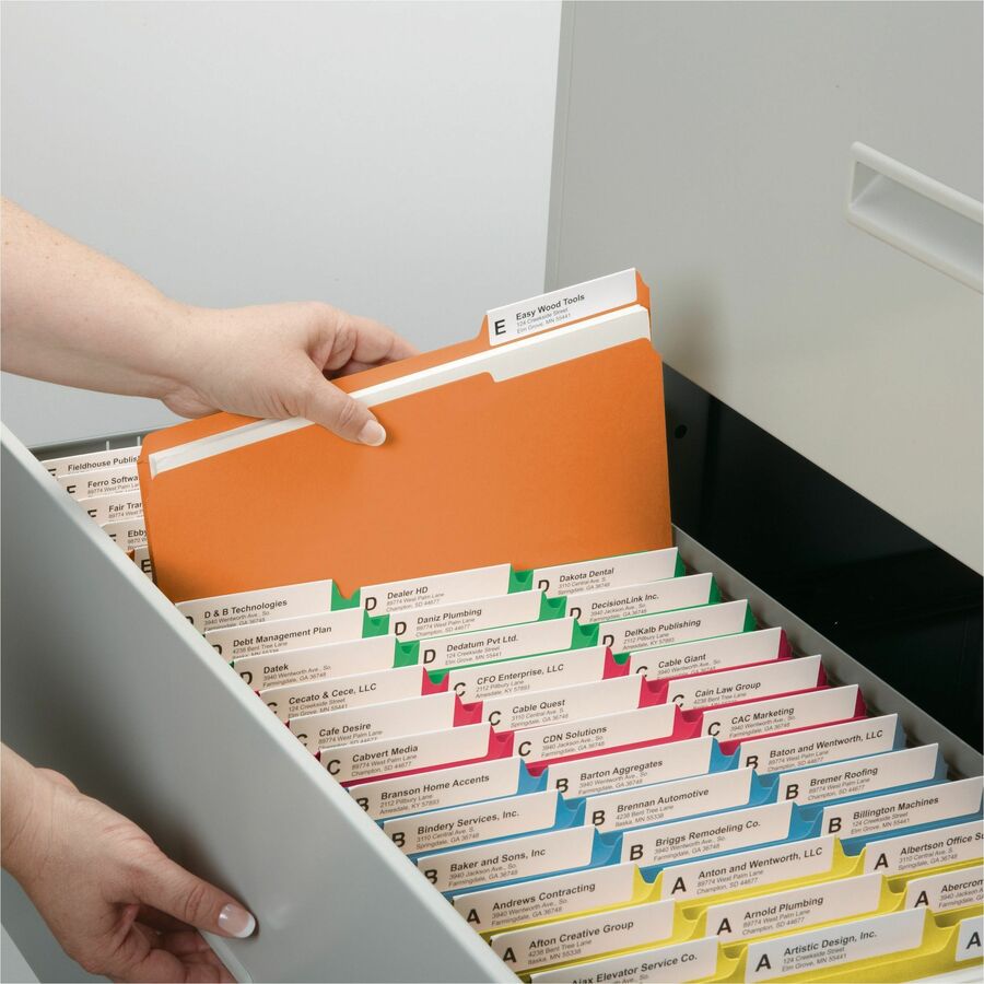 Smead Colored 1/3 Tab Cut Letter Recycled Top Tab File Folder - 8 1/2" x 11" - 3/4" Expansion - Top Tab Location - Assorted Tab Position - 11 pt. - 2 Plys - Blue, Green, Orange, Yellow - Reinforced - 10% Recycled - 100 / Box