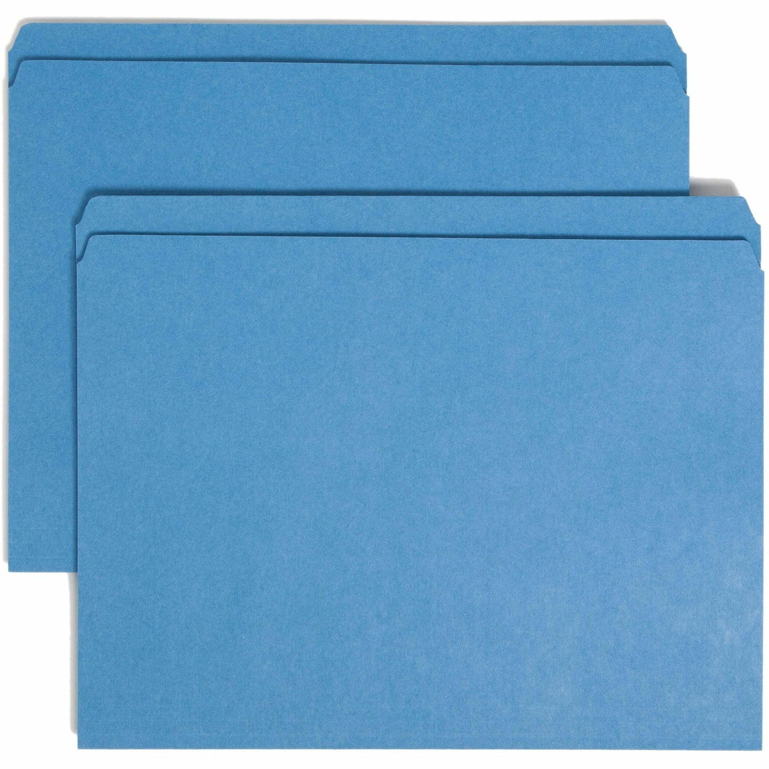Smead Straight Tab Cut Letter Recycled Top Tab File Folder - 8 1/2" x 11" - 3/4" Expansion - 11 pt. - 2 Plys - Blue - Reinforced - 10% Recycled - 100 / Box