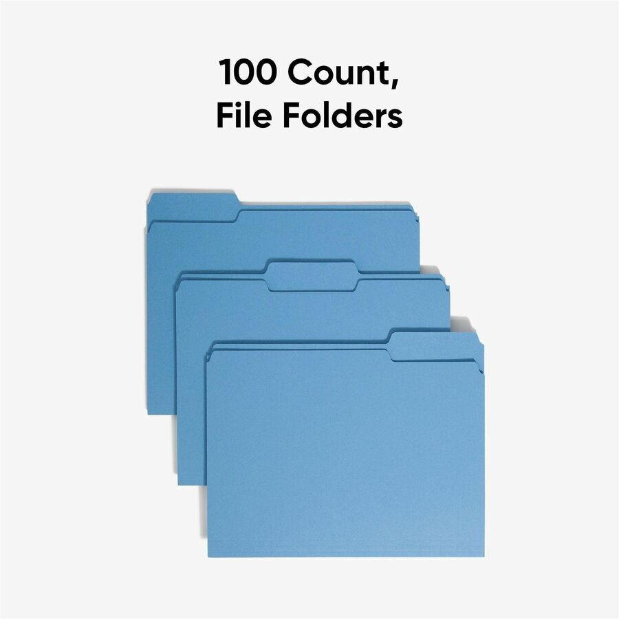 Smead 1/3 Tab Cut Letter Recycled Top Tab File Folder - 8 1/2" x 11" - 3/4" Expansion - Top Tab Location - Assorted Tab Position - 11 pt. - 1 Plys - Blue - Rounded Corner - 10% Recycled - 100 / Box