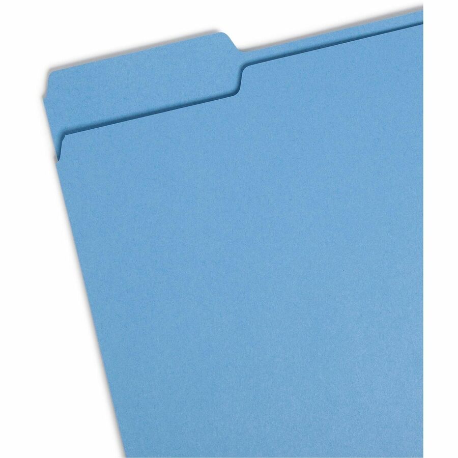 Smead 1/3 Tab Cut Letter Recycled Top Tab File Folder - 8 1/2" x 11" - 3/4" Expansion - Top Tab Location - Assorted Tab Position - 11 pt. - 1 Plys - Blue - Rounded Corner - 10% Recycled - 100 / Box