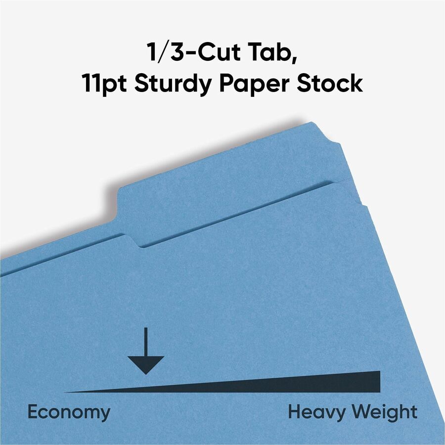 Smead 1/3 Tab Cut Letter Recycled Top Tab File Folder - 8 1/2" x 11" - 3/4" Expansion - Top Tab Location - Assorted Tab Position - 11 pt. - 1 Plys - Blue - Rounded Corner - 10% Recycled - 100 / Box