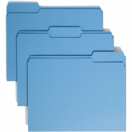 Smead 1/3 Tab Cut Letter Recycled Top Tab File Folder - 8 1/2" x 11" - 3/4" Expansion - Top Tab Location - Assorted Tab Position - 11 pt. - 1 Plys - Blue - Rounded Corner - 10% Recycled - 100 / Box