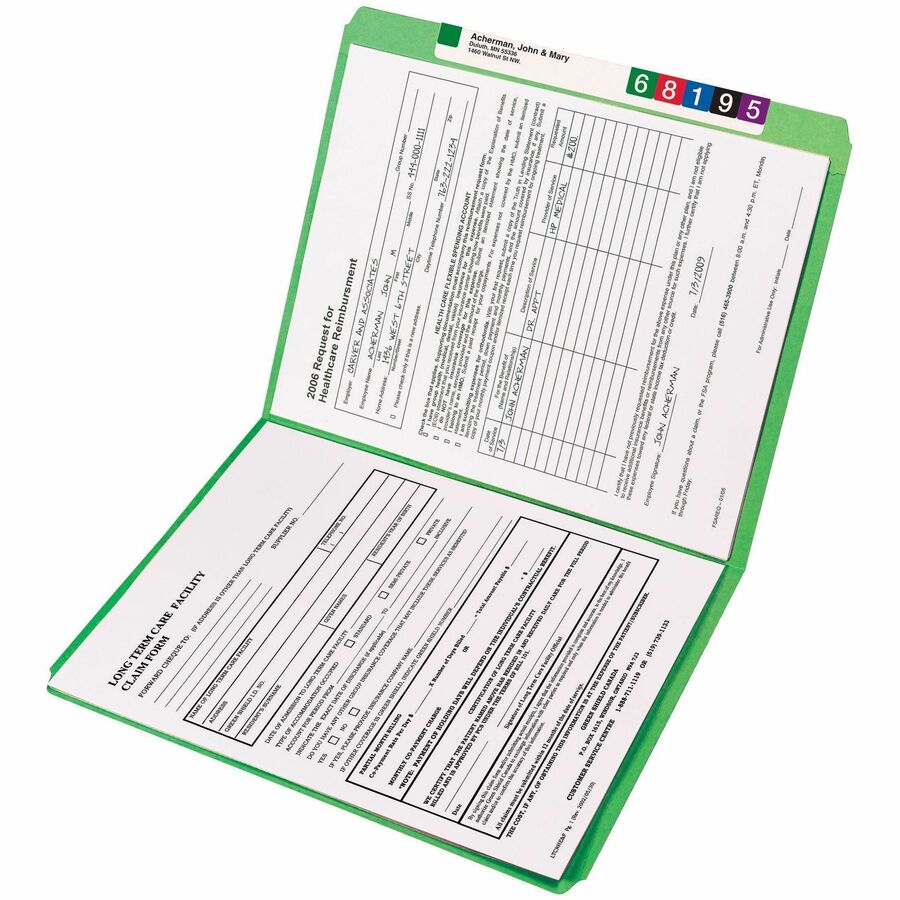 Smead Straight Tab Cut Letter Recycled Top Tab File Folder - 8 1/2" x 11" - 3/4" Expansion - 11 pt. - 2 Plys - Green - 10% Recycled - 100 / Box