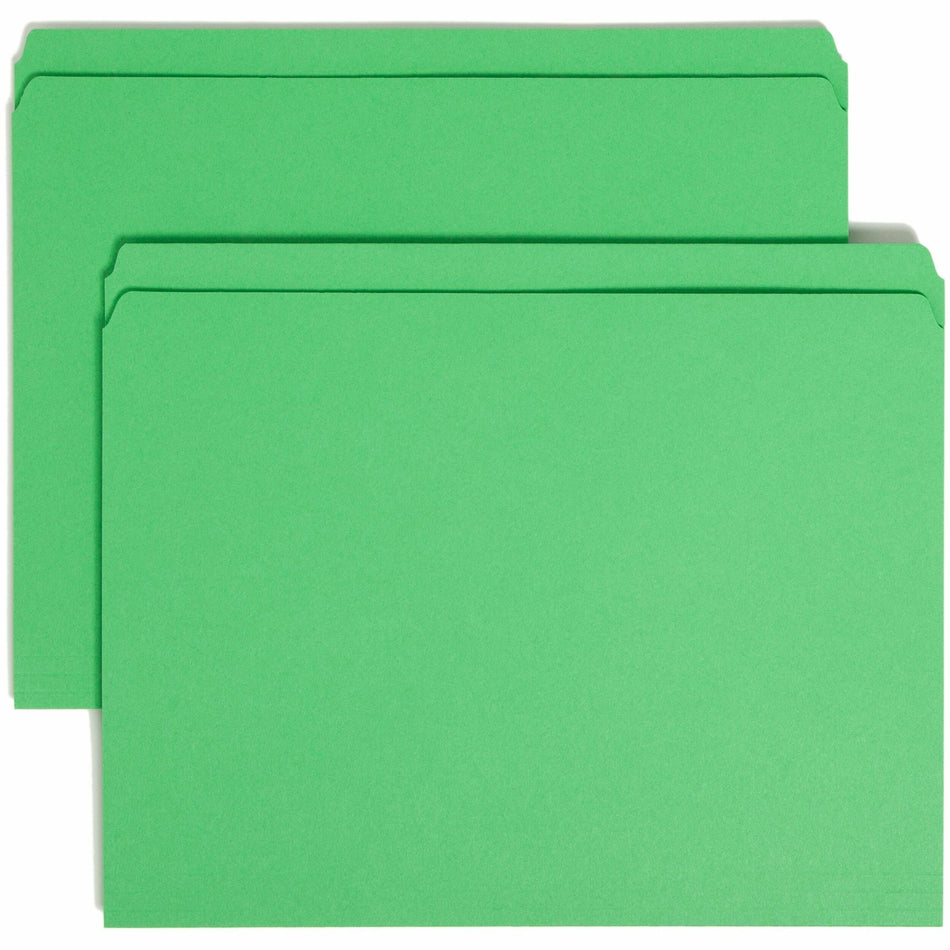 Smead Straight Tab Cut Letter Recycled Top Tab File Folder - 8 1/2" x 11" - 3/4" Expansion - 11 pt. - 2 Plys - Green - 10% Recycled - 100 / Box