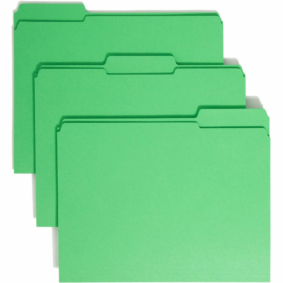 Smead Colored 1/3 Tab Cut Letter Recycled Top Tab File Folder - 8 1/2" x 11" - 3/4" Expansion - Top Tab Location - Assorted Tab Position - 11 pt. - 2 Plys - Green - 10% Recycled - 100 / Box