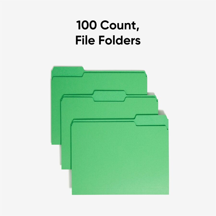 Smead Colored 1/3 Tab Cut Letter Recycled Top Tab File Folder - 8 1/2" x 11" - 3/4" Expansion - Top Tab Location - Assorted Tab Position - 11 pt. - 1 Plys - Green - Rounded Corner - 10% Recycled - 100 / Box