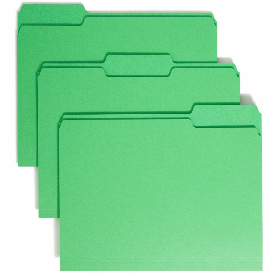 Smead Colored 1/3 Tab Cut Letter Recycled Top Tab File Folder - 8 1/2" x 11" - 3/4" Expansion - Top Tab Location - Assorted Tab Position - 11 pt. - 1 Plys - Green - Rounded Corner - 10% Recycled - 100 / Box