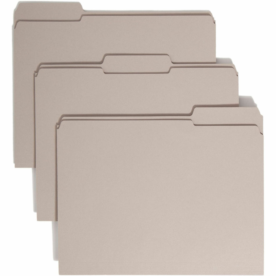 Smead Colored 1/3 Tab Cut Letter Recycled Top Tab File Folder - 8 1/2" x 11" - 3/4" Expansion - Top Tab Location - Assorted Tab Position - 11 pt. - 2 Plys - Gray - 10% Recycled - 100 / Box