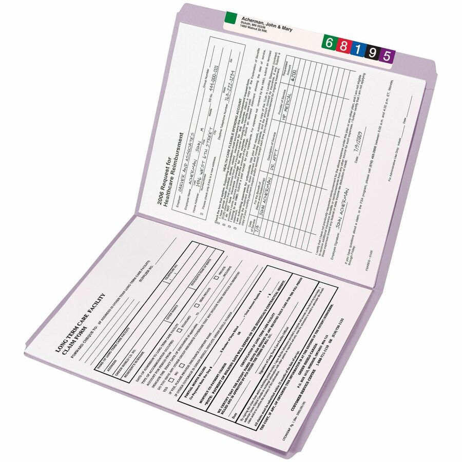 Smead Colored Straight Tab Cut Letter Recycled Top Tab File Folder - 8 1/2" x 11" - 3/4" Expansion - 11 pt. - 2 Plys - Lavender - 10% Recycled - 100 / Box