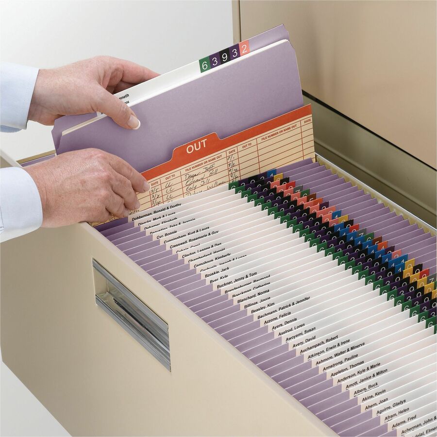 Smead Colored Straight Tab Cut Letter Recycled Top Tab File Folder - 8 1/2" x 11" - 3/4" Expansion - 11 pt. - 2 Plys - Lavender - 10% Recycled - 100 / Box