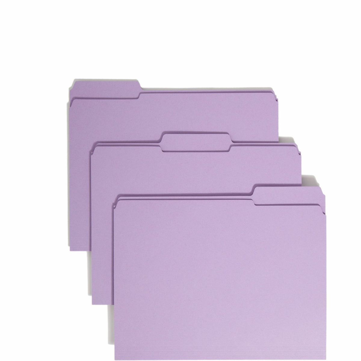 Smead Colored 1/3 Tab Cut Letter Recycled Top Tab File Folder - 8 1/2" x 11" - 3/4" Expansion - Top Tab Location - Assorted Tab Position - 11 pt. - 2 Plys - Lavender - 10% Recycled - 100 / Box
