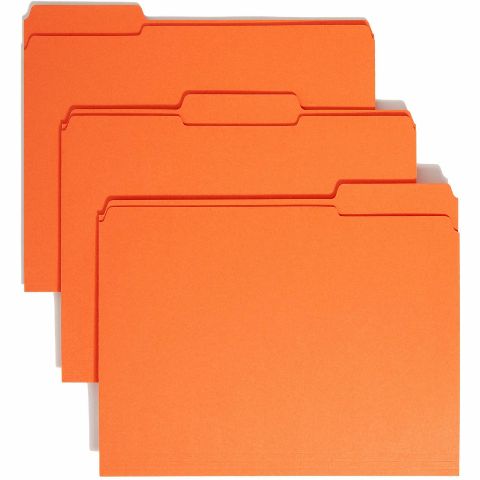 Smead Colored 1/3 Tab Cut Letter Recycled Top Tab File Folder - 8 1/2" x 11" - 3/4" Expansion - Top Tab Location - Assorted Tab Position - 11 pt. - 2 Plys - Orange - 10% Recycled - 100 / Box