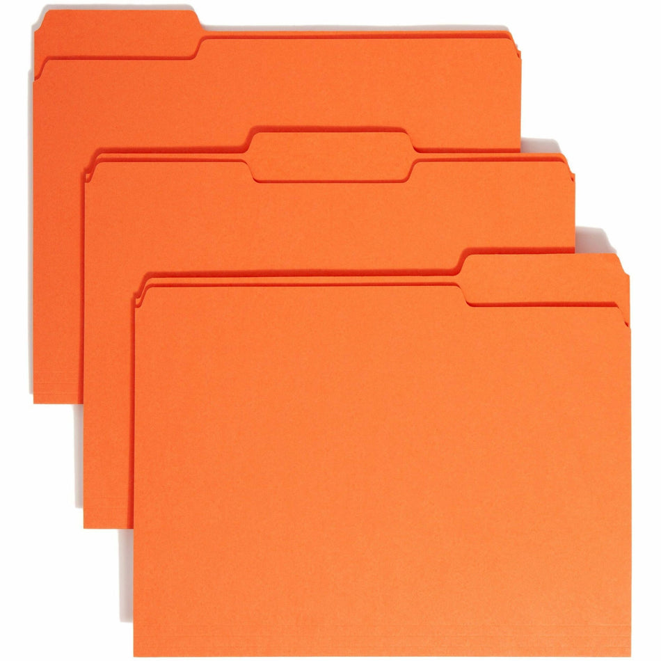 Smead Colored 1/3 Tab Cut Letter Recycled Top Tab File Folder - 8 1/2" x 11" - 3/4" Expansion - Top Tab Location - Assorted Tab Position - 11 pt. - 1 Plys - Orange - Rounded Corner - 10% Recycled - 100 / Box